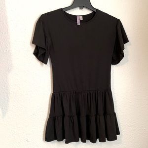 XXS, black babydoll shirt.